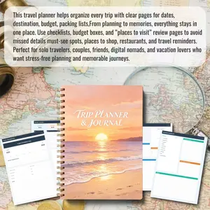 A5 70-page travel planning handbook and journal  portable itinerary checklist template, including daily diary, date, destination, budget, packing list, and other features, spiral-bound, specially designed for travel planning