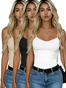 3-Pack Women’s Camisole Tops – Sleeveless tops, no built-in bra – Comfortable camisoles – Essential slim-fit women’s camisoles – Basic solid-color yoga/fitness camisoles