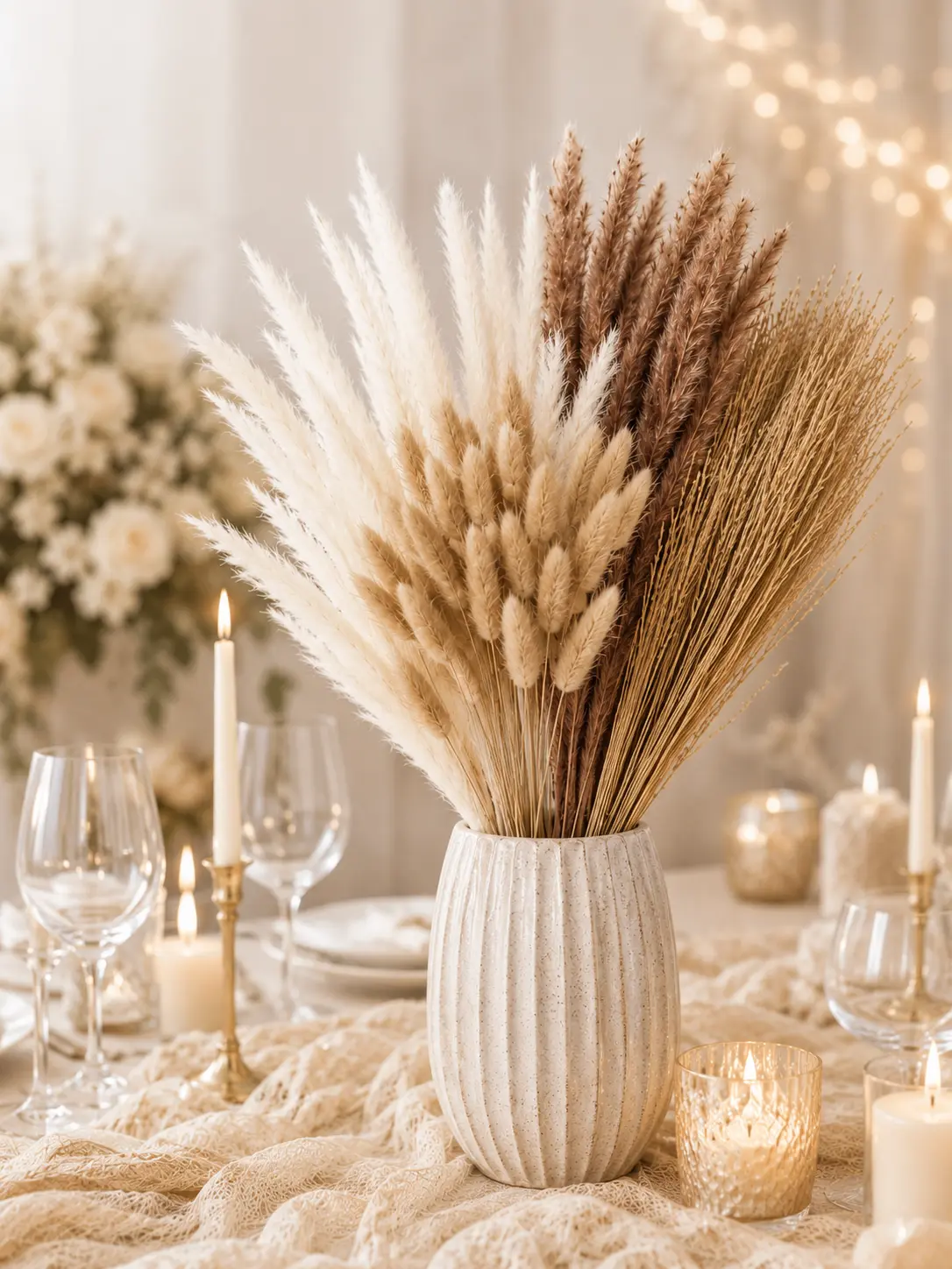 100PCS Natural Dried Pampas Grass Bulk Pack - Neutral Tones Decorative Grass for Living Room, Bedroom Table Centerpiece Vase Arrangements, Natural Grass