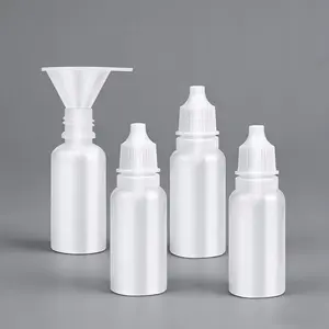 5-Pack Plastic Dropper Bottles 15ml/0.5oz - 4 Bottles + 1 Funnel - Empty, White Eye Dropper Bottles for Liquid -Squeezable & Portable Travel Containers for Eye Drops, Refillable with Cap and Plug