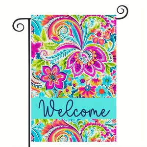 Vibrant Welcome Spring & Summer Garden Flag - 12x18 Inch Double-Sided, Colorful Floral & Butterfly Patterns, Perfect for Outdoor Farmhouse Decor, Durable Polyester, No Flagpole Required, Garden Flags for Outside