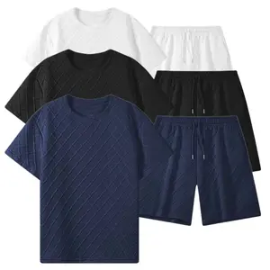 Men’s summer casual plaid set featuring a crew-neck short-sleeve top and drawstring shorts with belt; comfortable, versatile, perfect for everyday wear. #SummerVibes