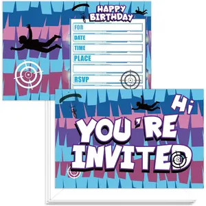 24 count Video  Birthday Invitations for Boys, Gaming Llama Invitation Cards with Envelopes and Stickers for Video  Party Decorations Supplies Favors