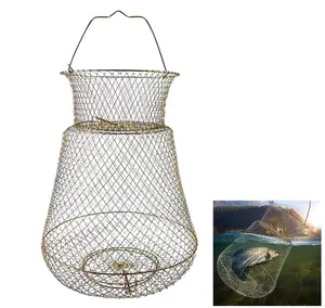 Steel Wire Galvanized Collapsible Crab Fisher's Basket, Metal Rustproof Portable Fishing Basket Cage