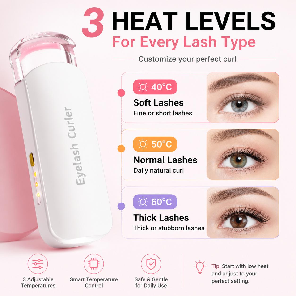 Thermal Eyelash Curler – USB Rechargeable with Thermo-sensitive Silicone Pad Fast Curling, Small Lifting Curler for Eyelashes – for Women, Girls, Home, Travel, Curly and Stylized Thermal Eyelash Curler – USB Rechargeable with Thermo-sensitive Silicone Pad Fast Curling, Small Lifting Curler for Eyelashes – for Women, Girls, Home, Travel, Curly and Stylized