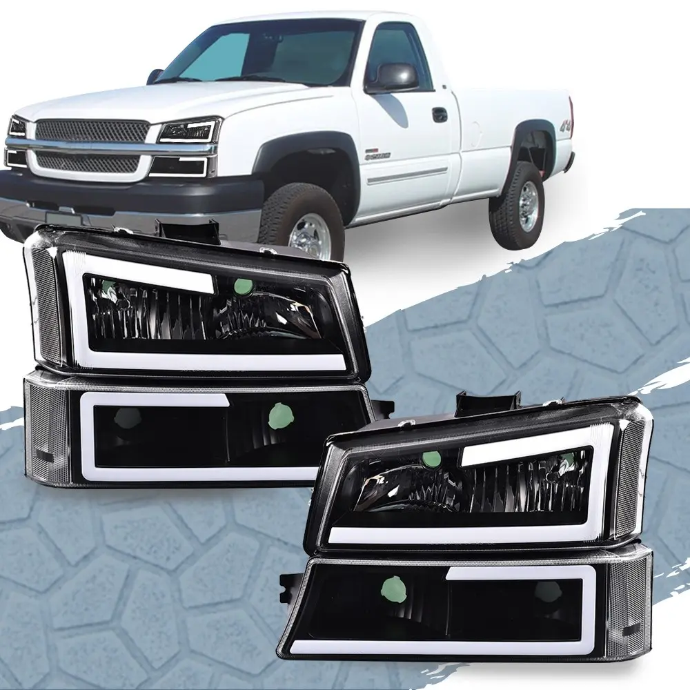 Fit For 03-07 Silverado LED Black Housing Clear Headlight Bumper Lamps G-PLUS Fit For 03-07 Silverado LED Black Housing Clear Headlight Bumper Lamps G-PLUS