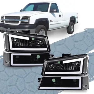 Fit For 03-07 Silverado LED Black Housing Clear Headlight Bumper Lamps G-PLUS