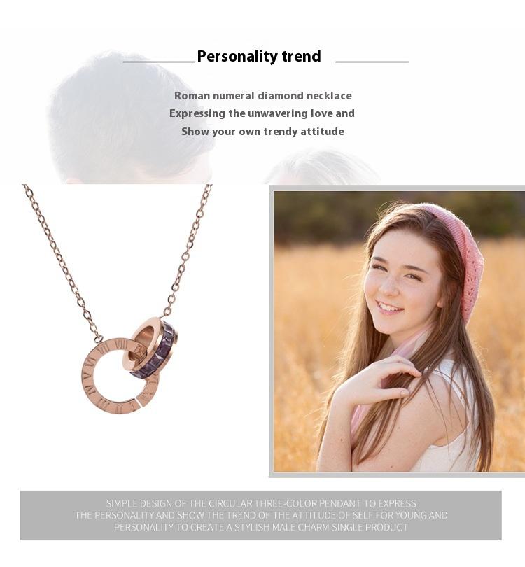 Roman Numeral Ring Diamond Titanium Steel Necklace Women's