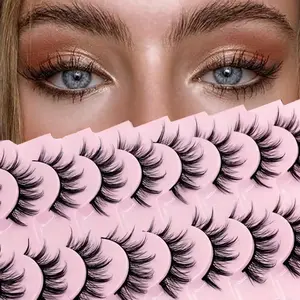 Cartoon Style Cat Eye False Eyelashes, Soft Cluster Eyelashes, Dense Mink Cross Lashes, Anime Party Makeup Essential, Travel Must-Have Gift for Friends
