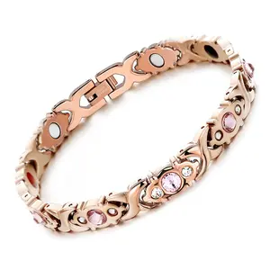 Elegant titanium steel germanium magnetic therapy bracelet with micro-inlaid diamonds, a health energy bracelet for women, a gift for girlfriend, wife, or mother