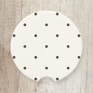 Black Polka Dot Car Coaster, Soapstone Absorbent Cup Holder Insert, Cute Aesthetic Car Accessories, Anti Spill Car Decor Gift for Her