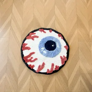 Halloween Themed Tufted Rug, High-Density Blue Eye Design, Anti-Slip Tpr Bottom, Soft Skin-Friendly, Easy Care, Decorative Rug Mat, Home Decor Mat