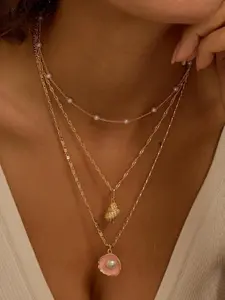 European and American Titanium Steel Small Flower Ocean Style Shell Starfish Pearl Necklace, Vacuum Electroplated 18k, Long-Lasting Finish