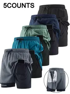 Men's Quick-Dry Fitness Shorts Set, Hidden Pocket Design with Portable Towel, Breathable Comfort Training Shorts for Hiking Running Basketball