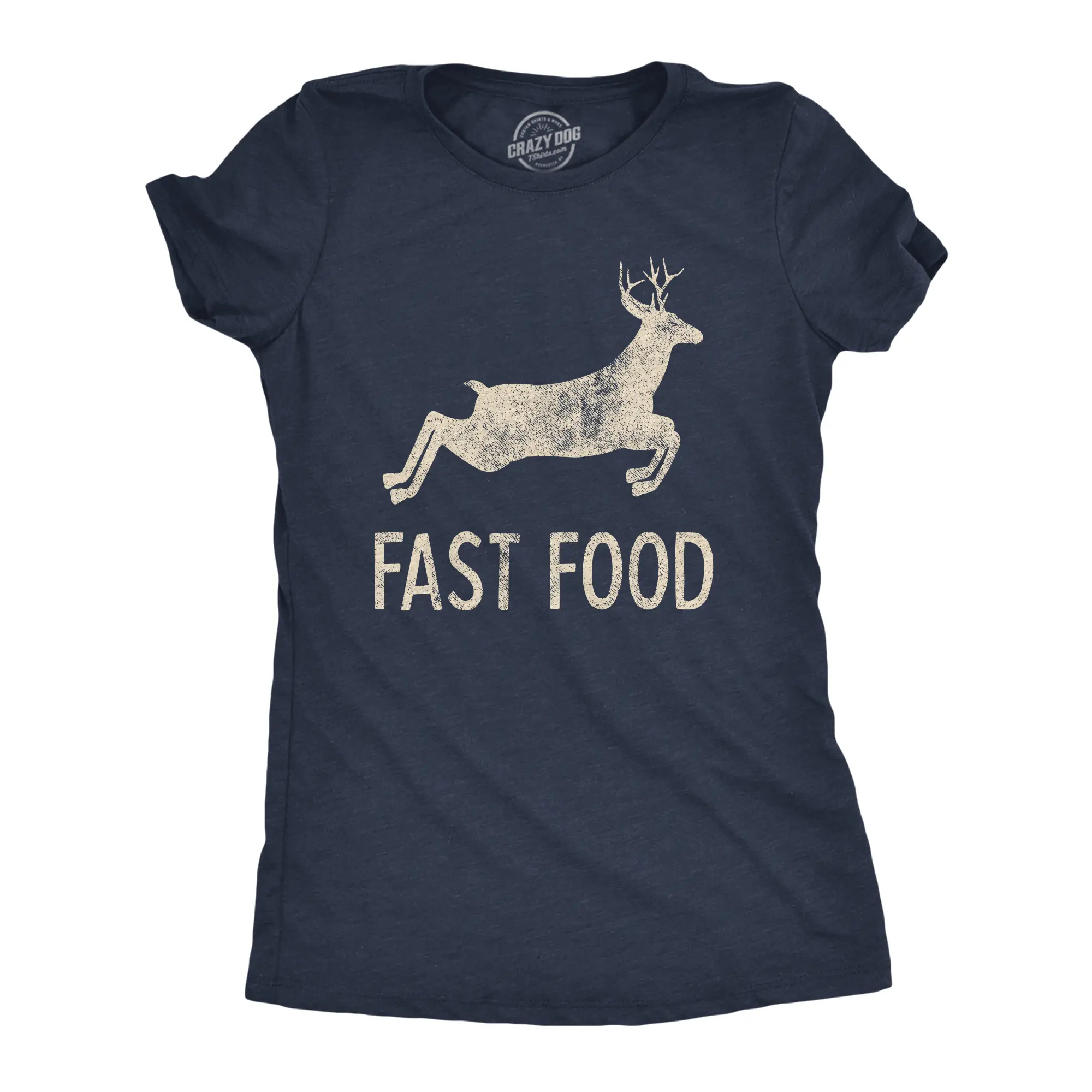 Womens Fast Food T Shirt Funny Deer Hunting Season Novelty Graphic Tee Funny Womens T Shirts Cute Vintage Fashion Casual Ladies T-Shirt Gift Funny Hunting Top Women's Novelty Tees Navy