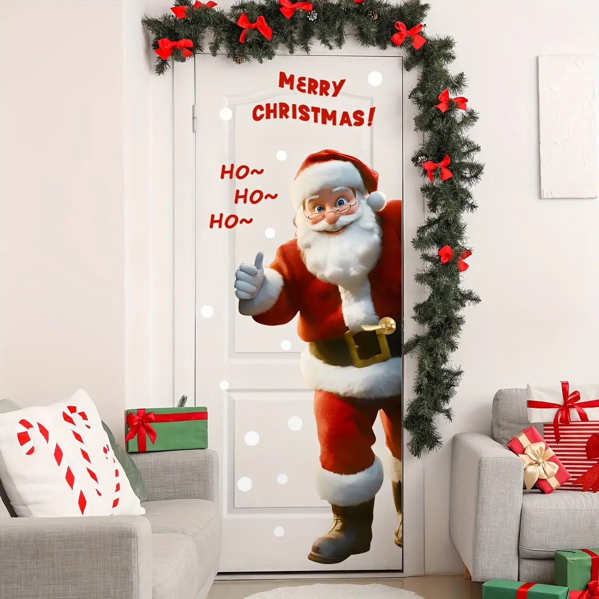 A Santa Claus wall sticker wishing you a Merry Christmas - self-adhesive decoration sticker for bedroom, living room, door frame and background wall, BM7520-NL