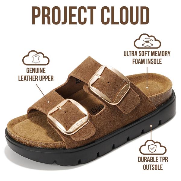 Project Cloud Women's | Genuine Leather Platform Sandals | ProjectPlush | Non-Slip - Greece Chunky
