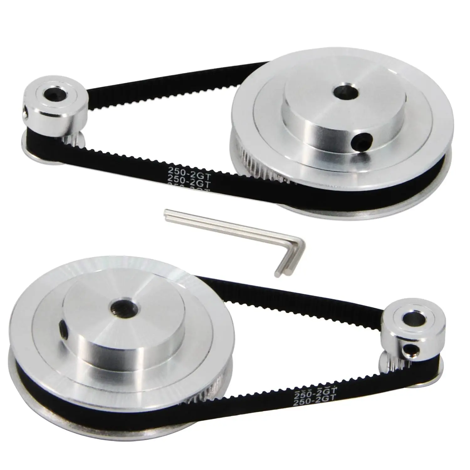 2PCS Set GT2 Synchronous Wheel 20&80 Teeth 6mm Bore Aluminum Timing Pulleys with 2PCS Length 250mm Width 6mm Belt (20-80T-6B-6)