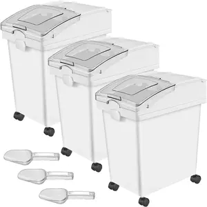 Rice Storage Container 6.6 Gallon x3, Dog Food Dispenser Bin, Kitchen Grain Flour Bin, Pet Food Container with Wheels & Scoops - 3 Pack 3 sets 25L x 3 (6.6 Gallon x 3)