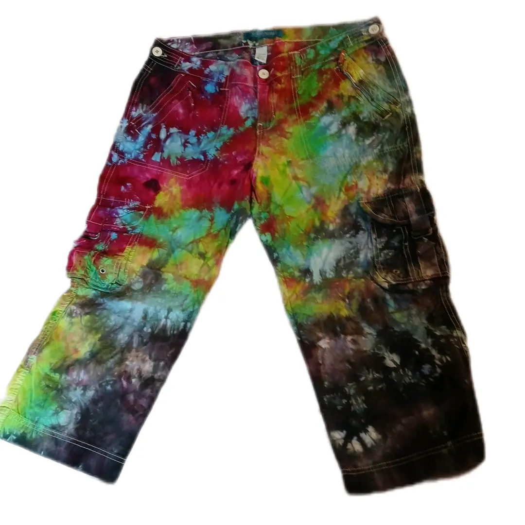 11-12  Spectrum Scrunch 054 Tiedye Capri Cargo Pants for Women - Size 11-12 - Bottom, Womenswear Everyday Outdoor Style Suits Warmer Comfort Trouser Fitted