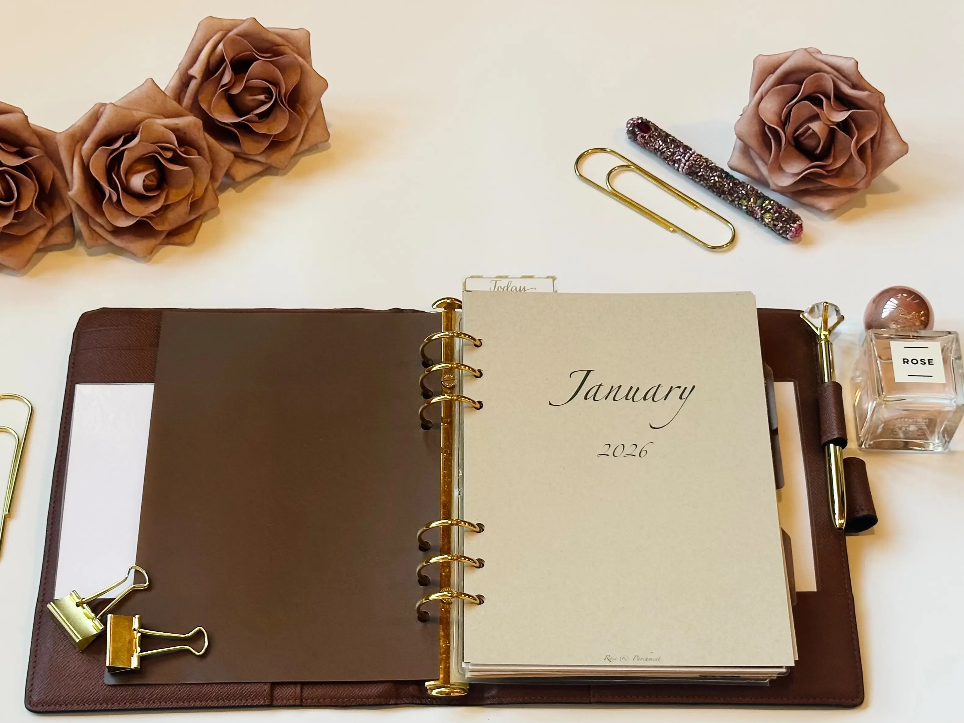 2026 Rose & Parchment Monthly Inserts DATED Back to Back Elegant Vintage Planner Inserts for Ring Planners Pocket Personal A5 Sizes
