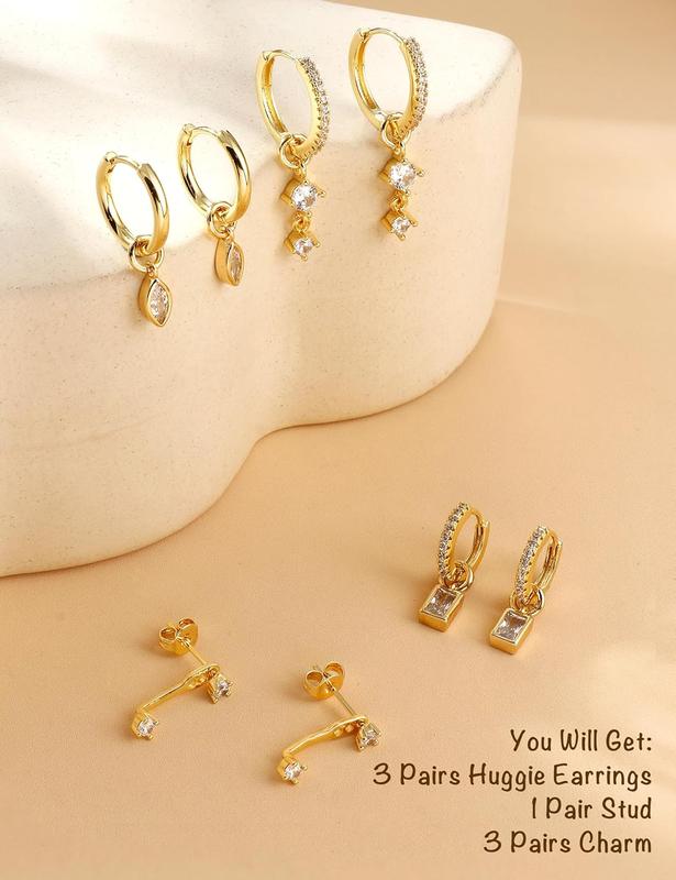 Small  Plated Hoop Earrings for Women with Charm -  Cartilage Earring Sets for Multiple   Ears  Hoops Huggie Stud Earring Stacks Helix Conch