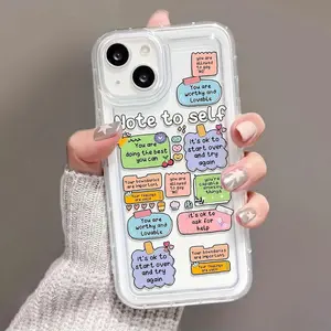 Cute Cartoon Slogan Pattern Clear Phone Case, Decorative Phone Protector Cover, Phone Accessories Compatible with iPhone 11 12 13 14 15 Pro Max, Casing