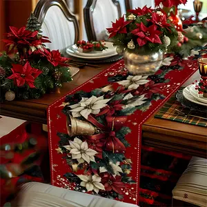 2D flat printing, 1 piece/4 pieces/6 pieces/5 pieces set/7 pieces set, table flag/placemat, insulation mat, Household placemat, Christmas atmosphere table runway, holiday desktop decoration table flag placemat set, home decoration, Christmas decoration