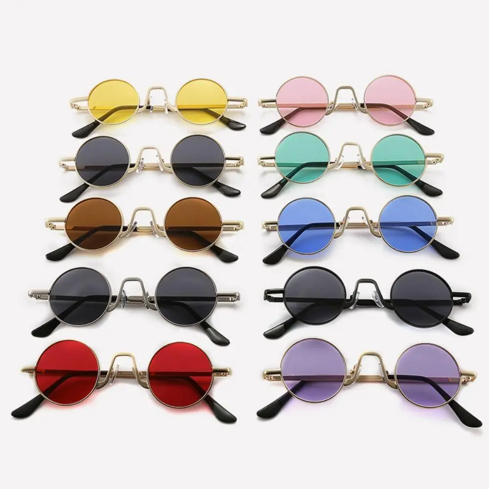 Retro Punk Polycarbonate Round Frame Glasses, UV400 Protection Metal Hippie Sunglasses for Female & Male, Car Exterior Accessory Car Sticker-Compatible Shades, Sun Protection