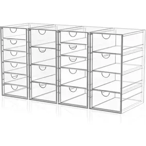 Makeup Organizer with 19 Drawers, 4 Pack Clear Storage Drawers, Bathroom Makeup Organizer for Palettes, , and Beauty Supplies,Ideal for , Cabinet,Desk Organization