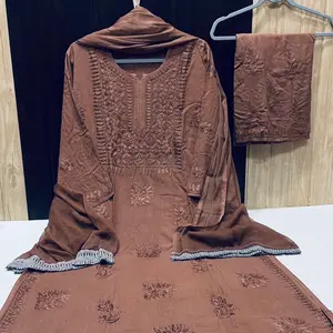 Beautiful Soft Rayon dyeable fine, embroidery Chikankari work 3pcs suits kurti and pant