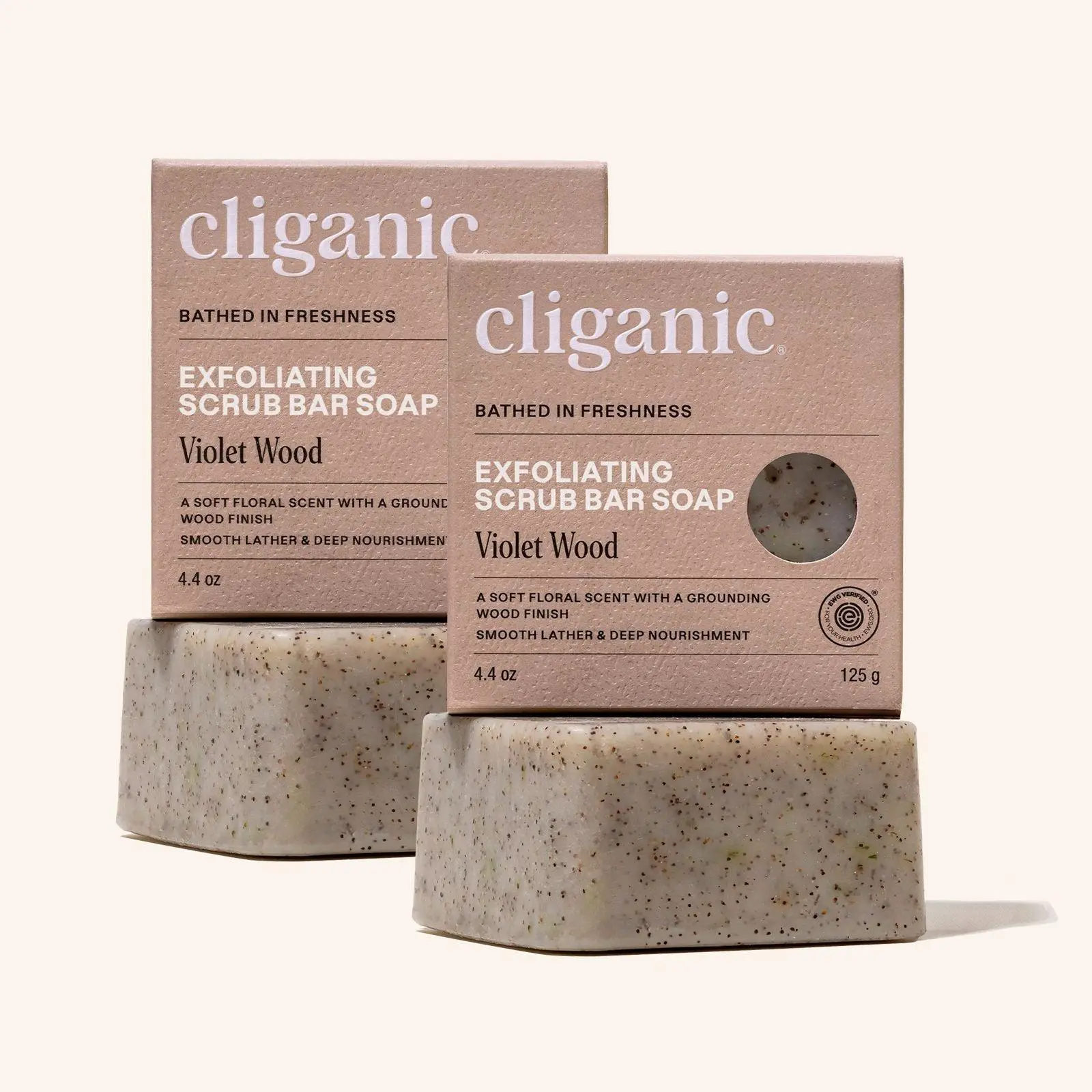 Cliganic Exfoliating Bar Soap 2-Pack – Scrub, Hydrate & Nourish for Soft, Smooth Skin – Violet Wood