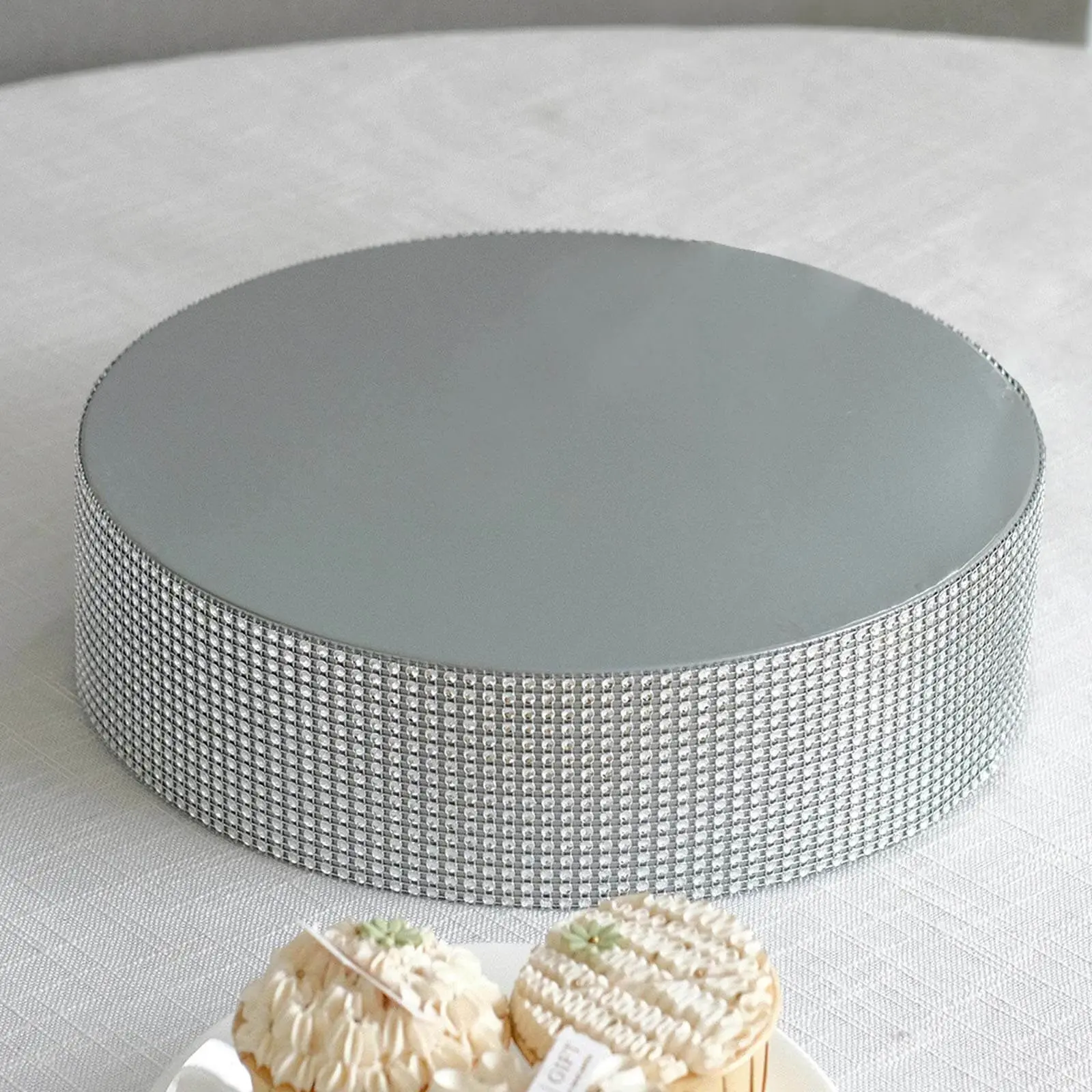 Metal Pedestal Cake Stand 12" Round Design with Rhinestones Silver - Cupcake Holder and Dessert Table Centerpiece