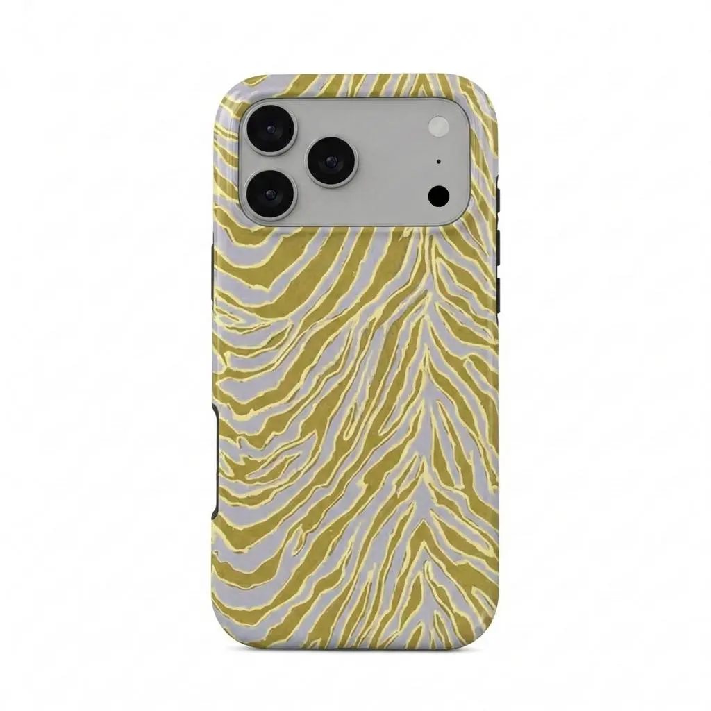 Indie Sleaze Olive Zebra Print iPhone 17 Promax Shockproof Case with Vintage 70s Animal Stripe Design, Cover for Iphone 17 promax, 17 Pro, 16 Promax, 16 Pro