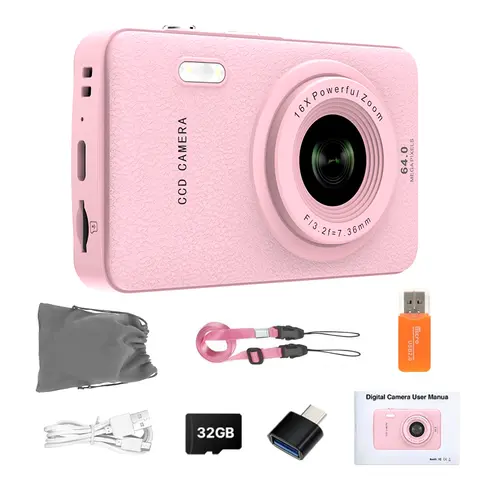 1080P Auto Focus Digital Camera, with 32G Memory Card, Compact Portable Camera, Point and Shoot Camera, 16xZoom, Device, TeenagersBeginners, Teen Girl Boy Gift