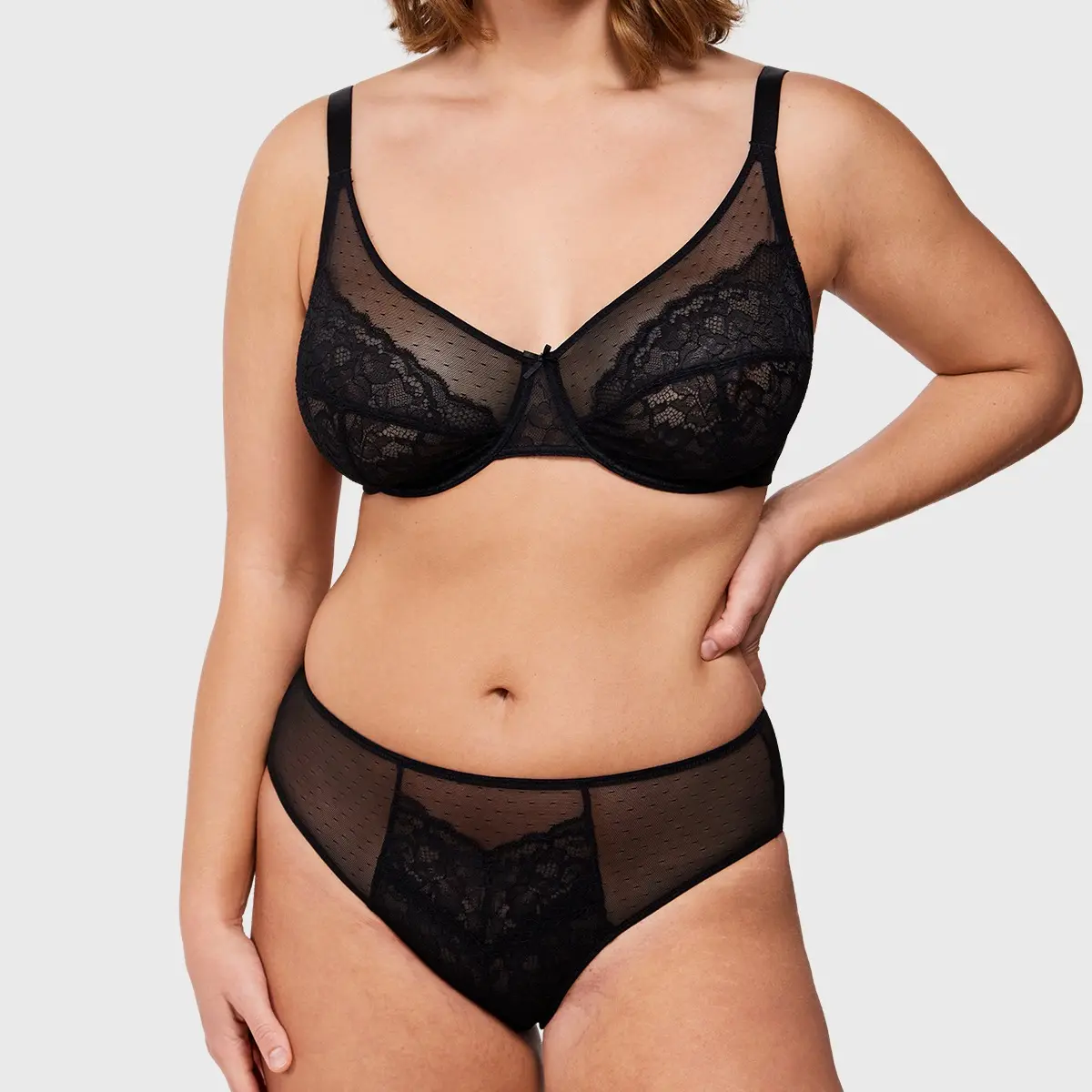 HSIA Enchante Floral Lace Women Underwear Set, Plus Size Underwire Unlined Minimizer Full Coverage Bra & Sheer Mesh Back High-Rise Matching Brief Panties, Breathable Comfort Lingerie Set