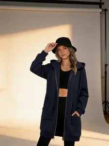 Women's Relaxed Fit Full Zip Up Hooded Sweatshirt, Longline Mid-Length Casual Layering Jacket with Front Pockets, Soft Brushed Fleece Cozy Outerwear for Fall Winter Daily Commute Loungewear Womenswear Breathable Coats Kangaroo Loose Smooth Sweatpants