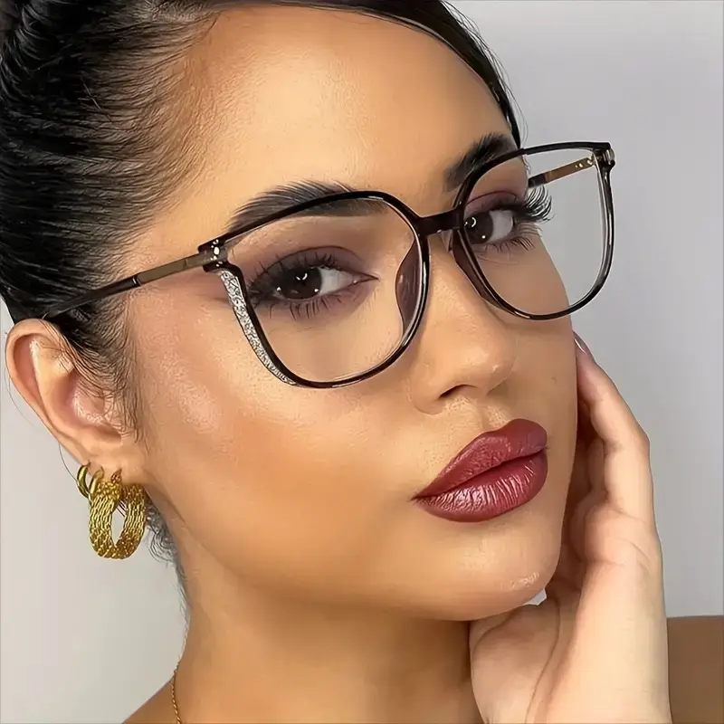 Women's High Definition Glasses - Stylish Oversized Diamond-Set Frames, Blue Light Blocking for Plano or Prescription Use, Blue Light Blocking Lens, C1 [Anti-Blue Light]
