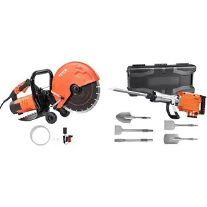 VEVOR Electric Concrete Saw, 12 in, 1800 W Motor Circular Saw Cutter with Max. 4.5 in Demolition Jack Hammer, MAX 2200W Electric Jackhammer Heavy Duty, 1350 BPM