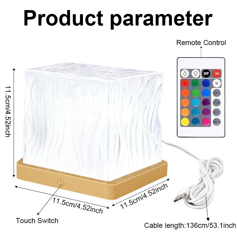 【RGB 16 Color Gradient Water Wave Projection Light with Remote Control】Rotating Water Wave Effect Night Light, USB Charging - Suitable for Office, Bar, and Restaurant Game Room Bedroom Party Atmospheres Light