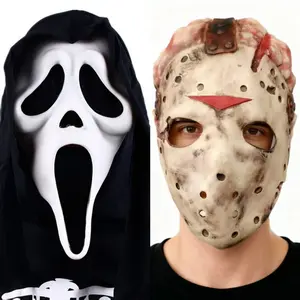 Halloween Horror Mask Set, Jason Mask + Scream Mask, Latex Cosplay Props, 2 Pieces, Perfect for Halloween Parties and Events