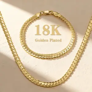 Must-Have 2PCS 18K Golden Plated Necklace & Bracelet Set Geometric Style Fashion Suitable for various occasions