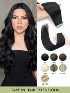 20pcs Tape In Hair Extensions Real Human Hair Remy Quality Natural Straight Invisible Skin Weft Seamless Double Sided Adhesive Reusable Tangle Free Long Hair Pieces 12-24 Inch For Salon Wedding Party Daily Use Graduation Photoshoot