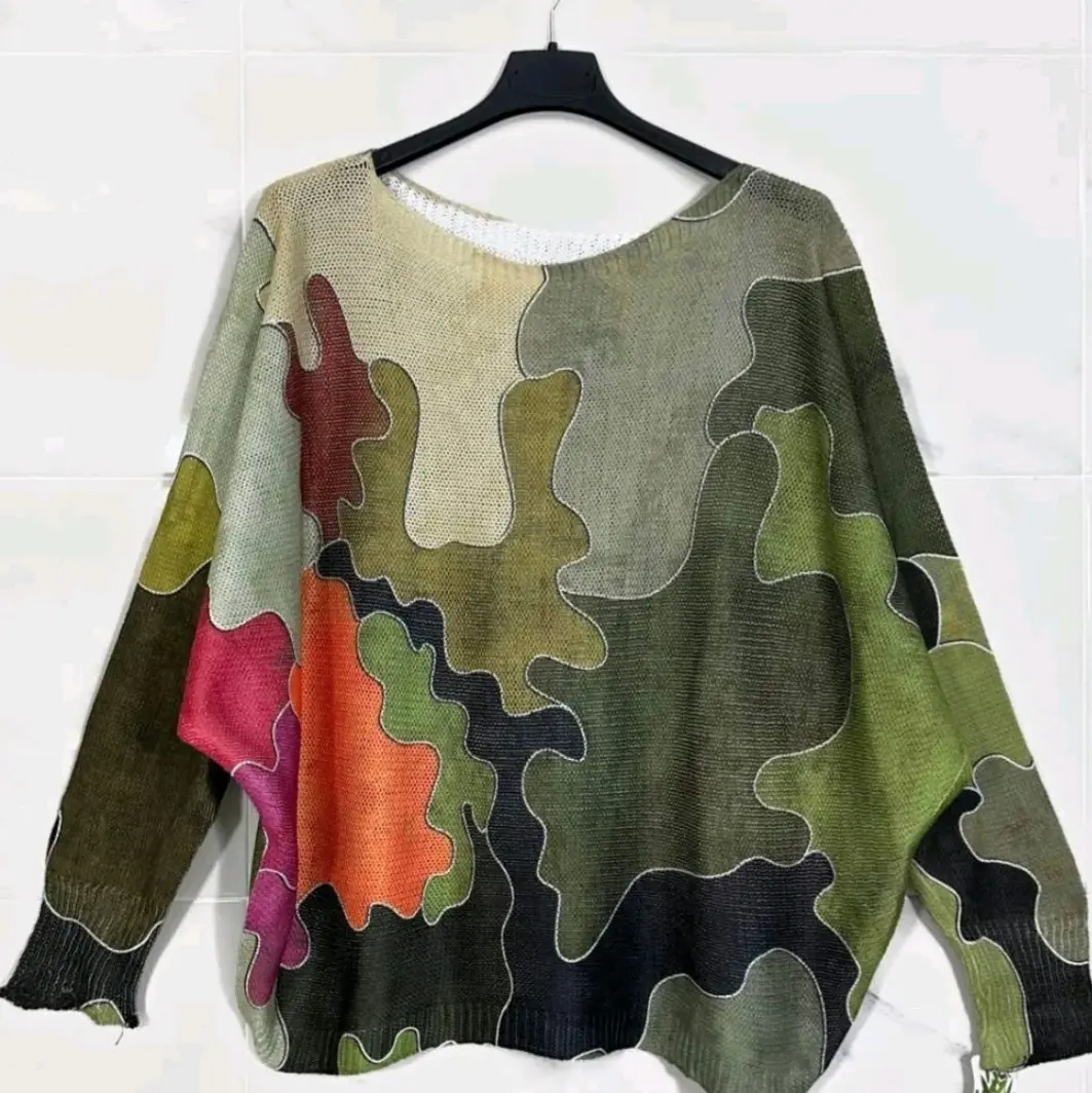 Camo Style Printed Sweater Womenswear Camo Style Printed Sweater Womenswear