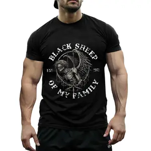 Edgy Black Sheep Graphic Tee for Men - Blindfolded Devil Print Cotton Streetwear T-Shirt, Casual Summer Top for Rebellious Vibe
