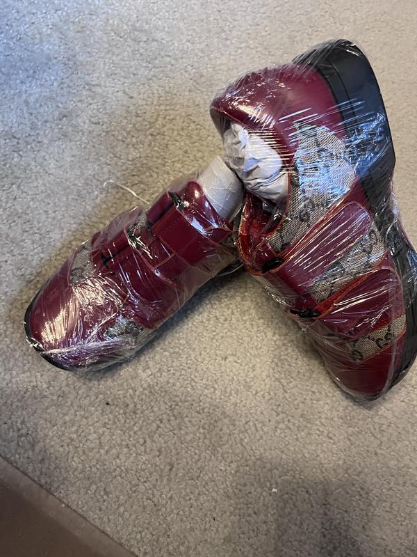 Pre-Owned Gucci Monogram Sneakers with Red Leather Size 7