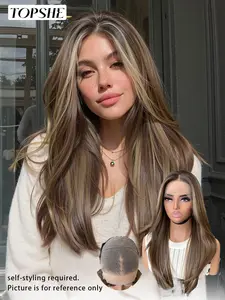 Women's Medium Straight Lace Front Wig, Synthetic Hair for Daily & Party Use, Natural-Looking Design, All-Season Wear