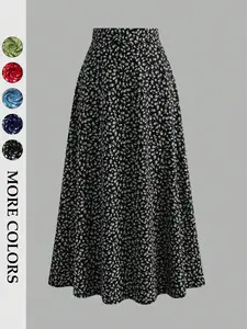 Women's High Waist Ditsy Floral Midi Skirt Daisy Print A-Line Flowy Long Skirts Womenswear French Girl Cottagecore Aesthetic Boho Summer Beach Vacation Casual Daily Outfits 90s Y2K Vintage Slip Skirt Lightweight Flattering Fit Spring Viral