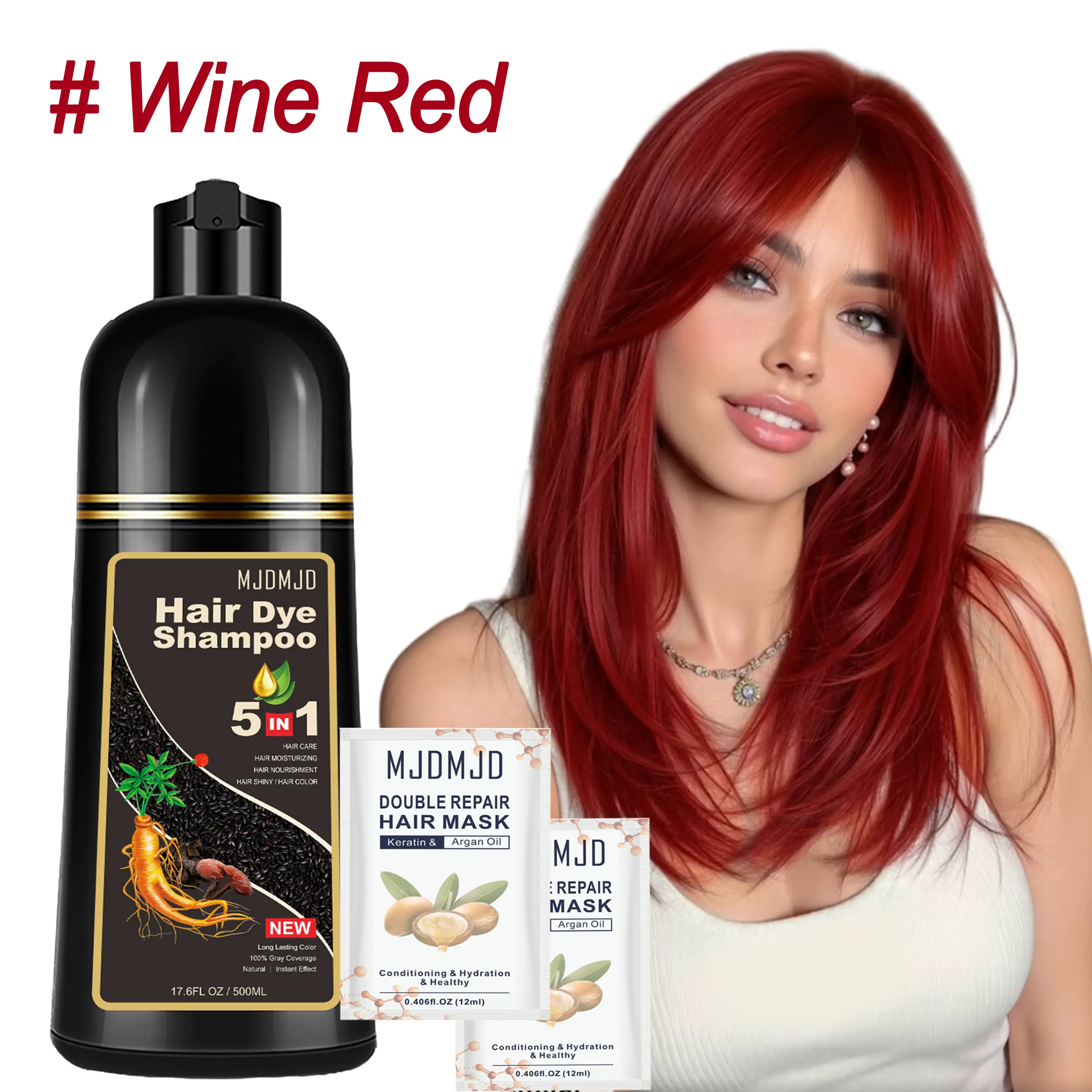 Wine Red Hair Dye Shampoo 5-in-1,Includes 2 Free Hair Mask Sachets ...