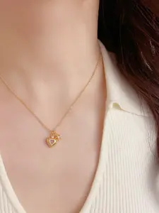 Elegant Rhinestone Heart Star Necklace, Fashionable Metal Design, Unique Lockbone Chain, Korean Style Jewelry, Women's Accessory